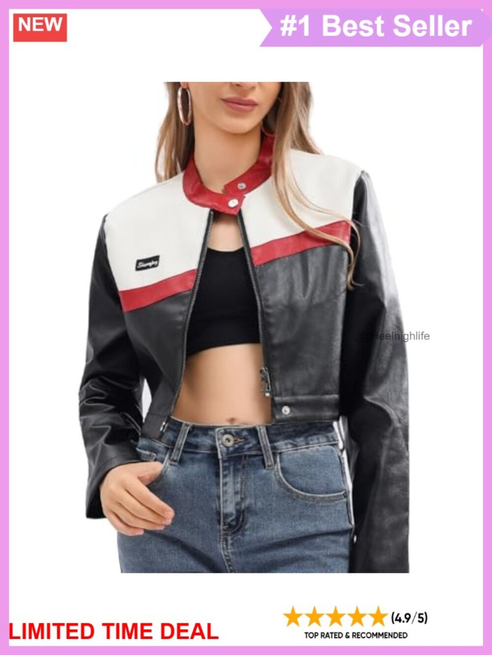 Cropped Faux Leather Moto Biker Jacket Zip Up Motorcycle Coat